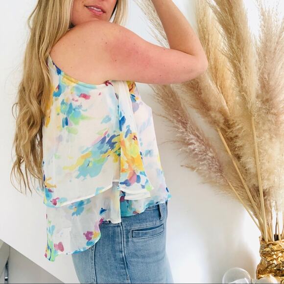 ANTHROPOLOGIE MAEVE White Floral Silk Cold Shoulder Tank Blouse Top Shirt Small - Picture 5 of 10